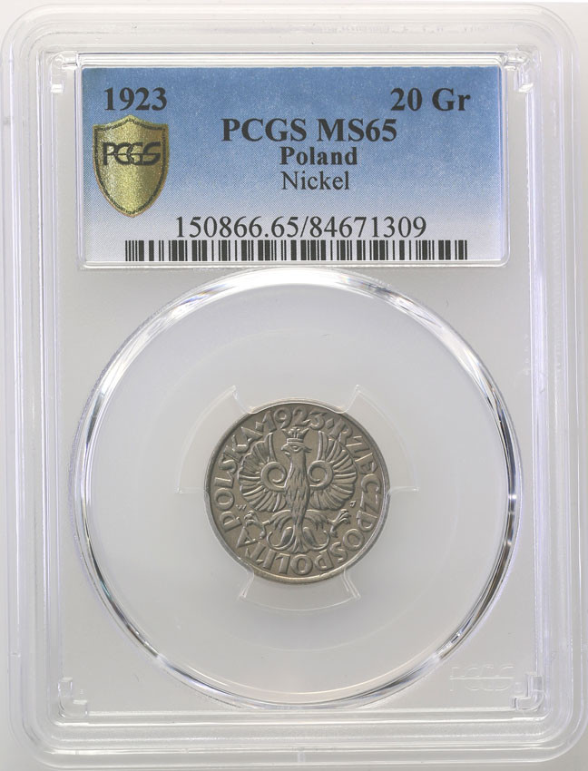 II RP. 20 groszy 1923 PCGS MS65